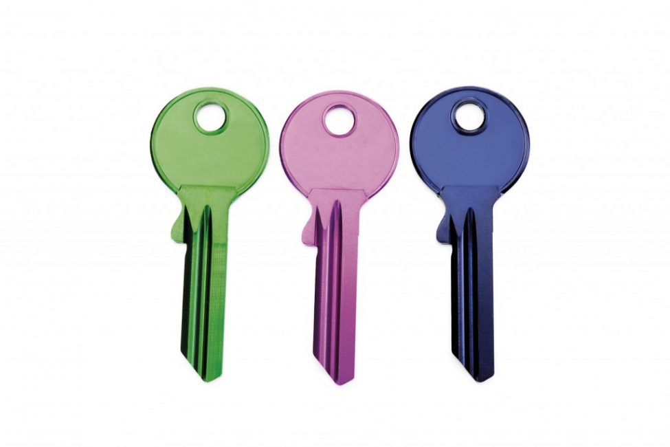 three different colored keys
