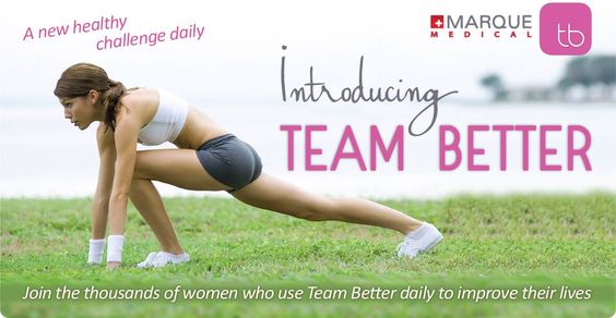woman in exercise stance with information surrounding her about the Team Better app